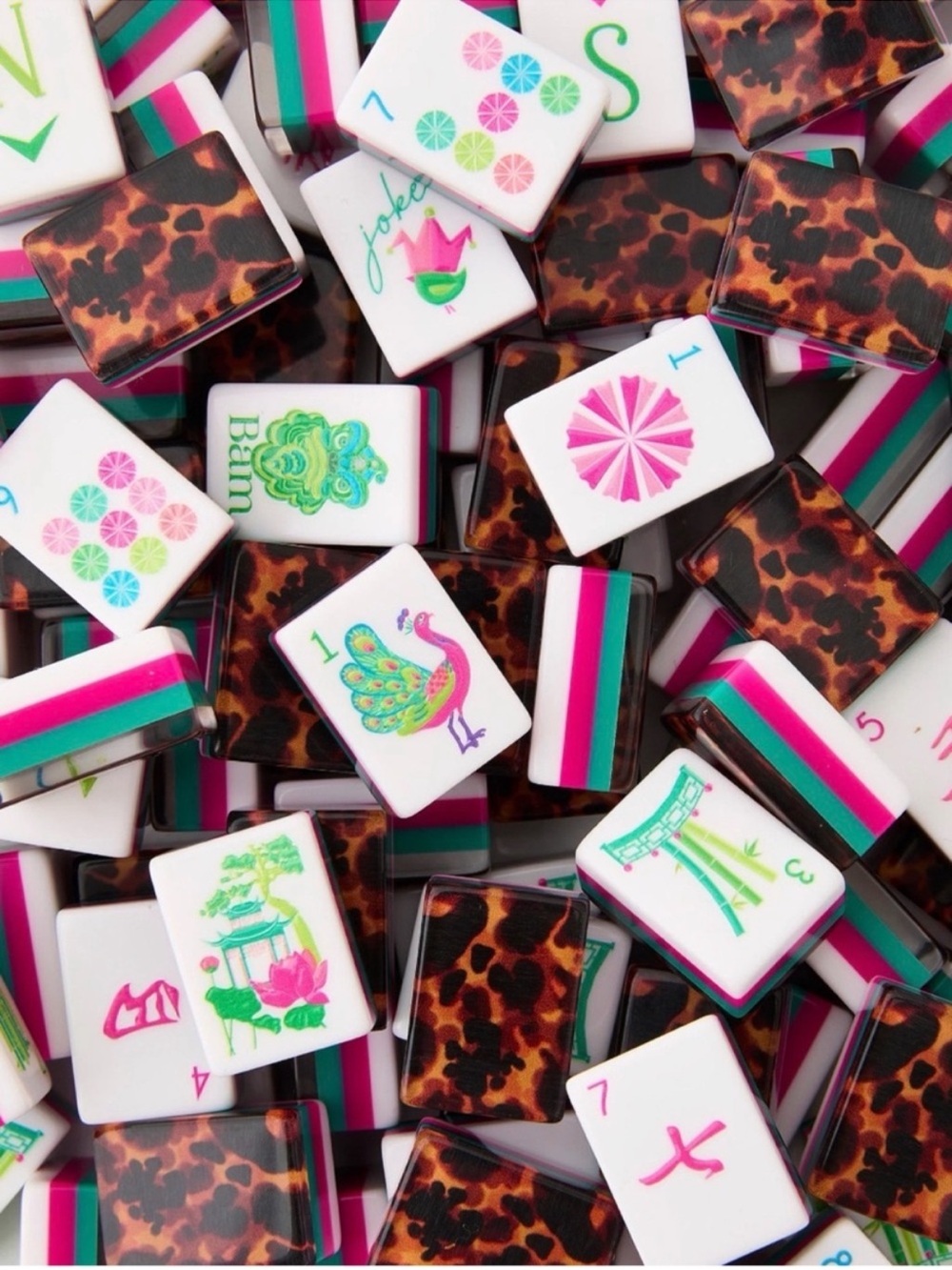 Tortoise shell Mahjong Tiles- Pink, Green and Blue